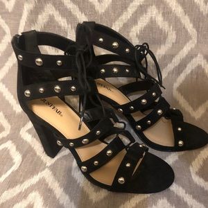 Lace up black studded heels